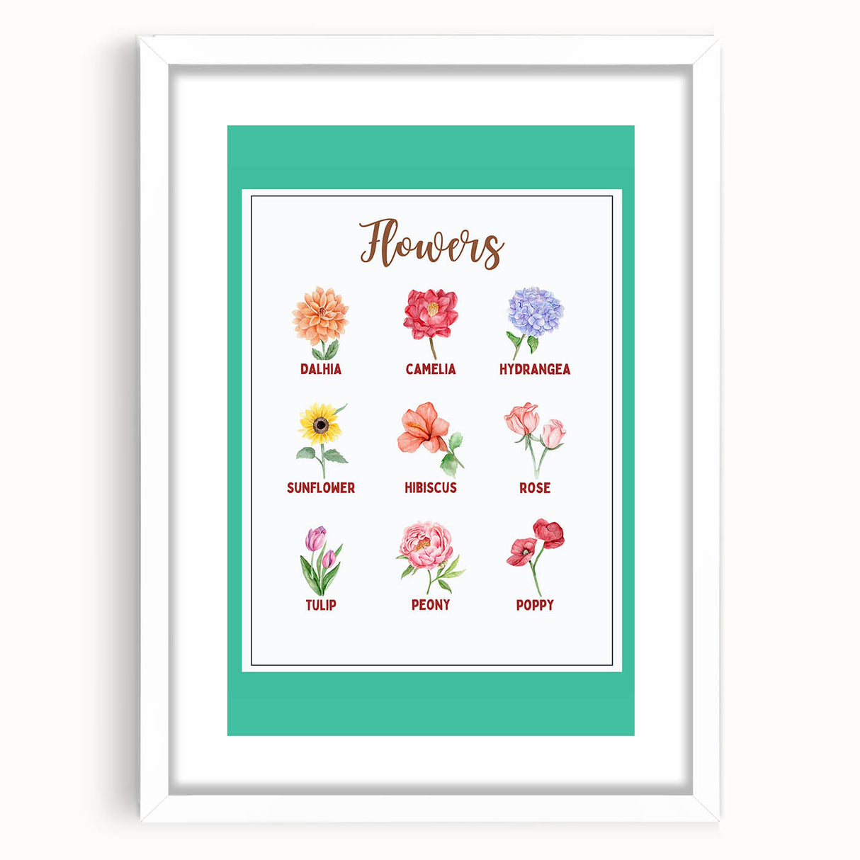 Flowers Chart - Kids Educational Wall Art Botanical Learning Print