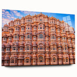 Large abstract depiction of an Indian landscape in earthy tones on acrylic glass, suitable for bedroom or dining room decor.