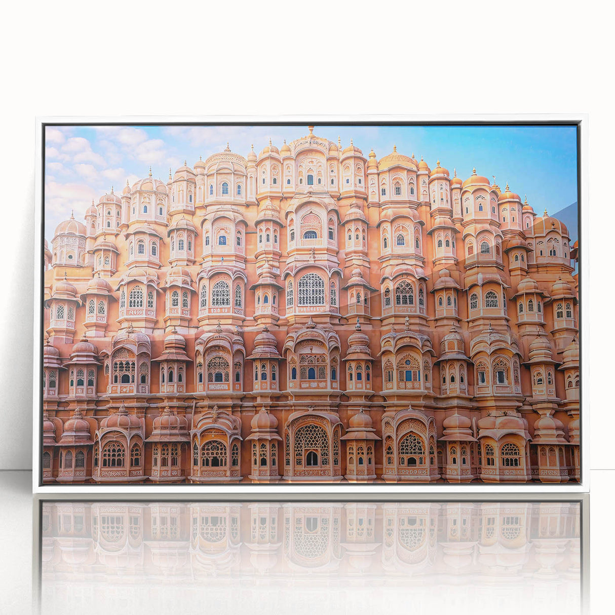 Acrylic print of a modern art deco-style Indian landscape in muted earth tones, ideal for nursery wall art.