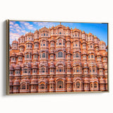 Framed canvas depicting a vintage-style Indian landscape in gold and black tones, ideal for bedroom wall decor.