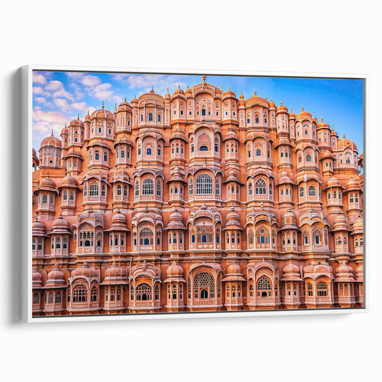 Vintage poster art of an Indian scenery in vibrant colors on a framed canvas, ideal for living room decor.