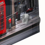 Large abstract depiction of London on acrylic glass with muted earth tones, ideal for dining room art.