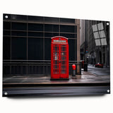 Acrylic print of London skyline in muted blue tones, ideal for dining room decor.