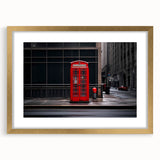 Abstract art print of London skyline in gold frame, featuring muted earth tones, ideal for dining room decor.