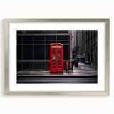 Extra large abstract art print of London scenery in silver frame, featuring textured shades of gray and blue.