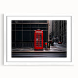 Textured art of abstract London skyline in muted gray and blue tones, framed with a white mat, ideal for bedroom art.