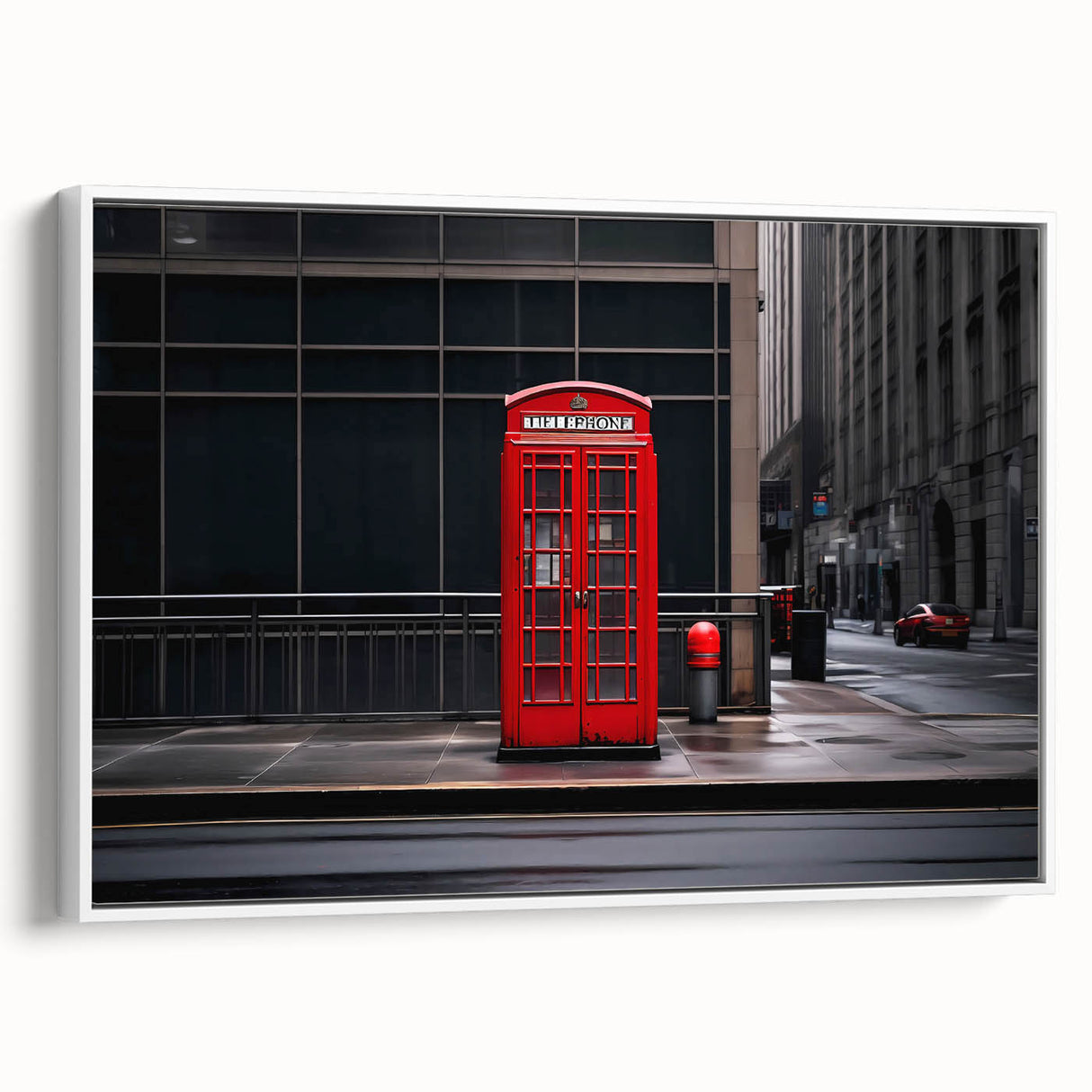 Vintage poster art of London scenery in vibrant colors on a large framed canvas, ideal for living room decor.