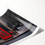 Extra large wall art featuring line art flowers over a London scenery backdrop on a rolled print.