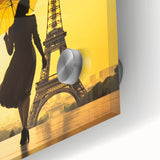 Large abstract depiction of Paris in muted earth tones on acrylic glass, suitable for dining room art.