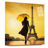 Large abstract wall art of Paris skyline in muted gray tones on acrylic glass, ideal for bedroom or dining room decor.