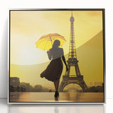 Large art print of Paris scenery in muted gray tones, framed in silver acrylic, suitable for modern art wall decor.
