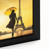 Extra large black wall art featuring a textured Paris scenery in vibrant colors on framed canvas.