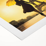 Art deco poster of Paris scenery in muted earth tones on rolled canvas, suitable for dining room wall art.