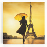 Black and white print of the Eiffel Tower on stretched canvas, ideal for kitchen wall art or bedroom décor.