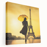 Paris skyline in muted gray and blue tones on a large stretched canvas, ideal for kitchen wall art.