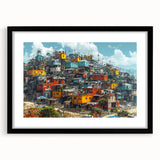Extra large framed abstract art print of a colorful, textured Brazilian landscape, ideal for living room decor.