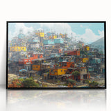 Large abstract wall art featuring a stylized Brazilian landscape in vibrant colors on a framed acrylic.
