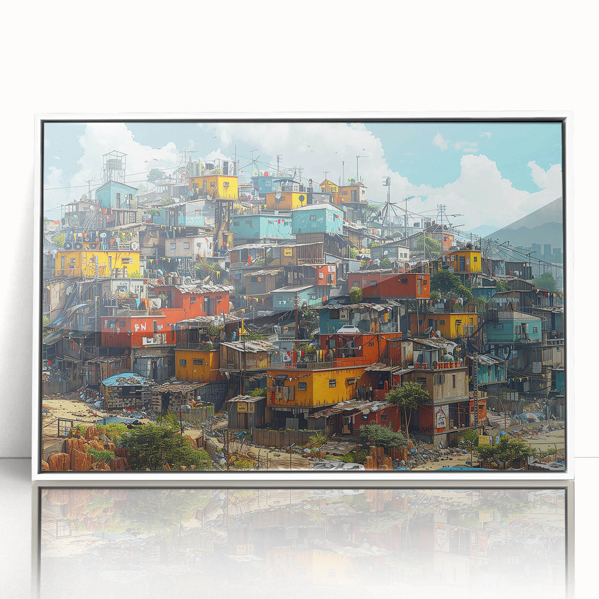 Art deco poster of a stylized Rio de Janeiro skyline in pastel shades, framed acrylic, ideal for nursery wall art.