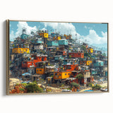 Framed canvas featuring a vintage-style landscape of a Brazilian scene in muted gold and black tones.