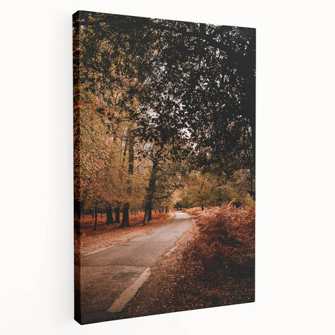 Autumn-themed stretched canvas depicting a forest in orange and red shades, ideal for kitchen wall art.