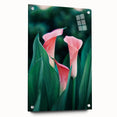 Large abstract wall art on acrylic glass depicting spring themes in soft pastel shades.