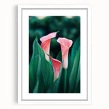 Abstract art print featuring soft pastel colors with spring motifs in a white frame, ideal for dining room or bedroom decor.