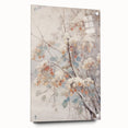 Large abstract wall art on acrylic glass depicting winter season in muted blue and white tones.
