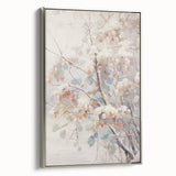 Winter landscape art painting on framed canvas, featuring muted blue and white tones, ideal for living room decor.