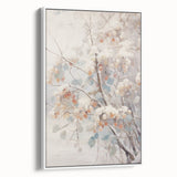 Vintage poster art of a winter scene on framed canvas, featuring muted blue and white tones, ideal for living room decor.