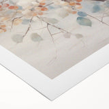 Art deco poster featuring a winter scene in muted blue and white on rolled canvas.