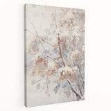 Winter scene on large stretched canvas with subdued blue and white tones, suitable for kitchen wall art.