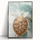 Mid-century modernist art featuring geometric shapes in pastel colors on a silver-framed acrylic print.