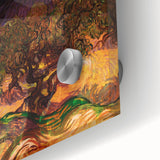 Large abstract wall art inspired by mid-century modernism, featuring swirling blue and yellow tones on acrylic glass.