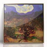 Art deco poster of Van Gogh's Starry Night in a gold frame, on acrylic, ideal for modern nursery wall art.