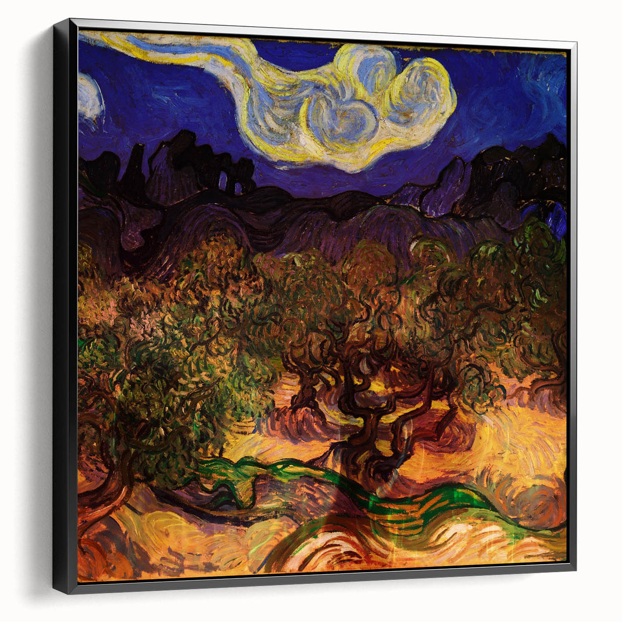 Framed canvas featuring a black and white vintage poster art of a landscape, ideal for bedroom wall decor.