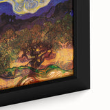 Close-up of a textured canvas print featuring a colorful, abstract design on black background, ideal for living room decor.