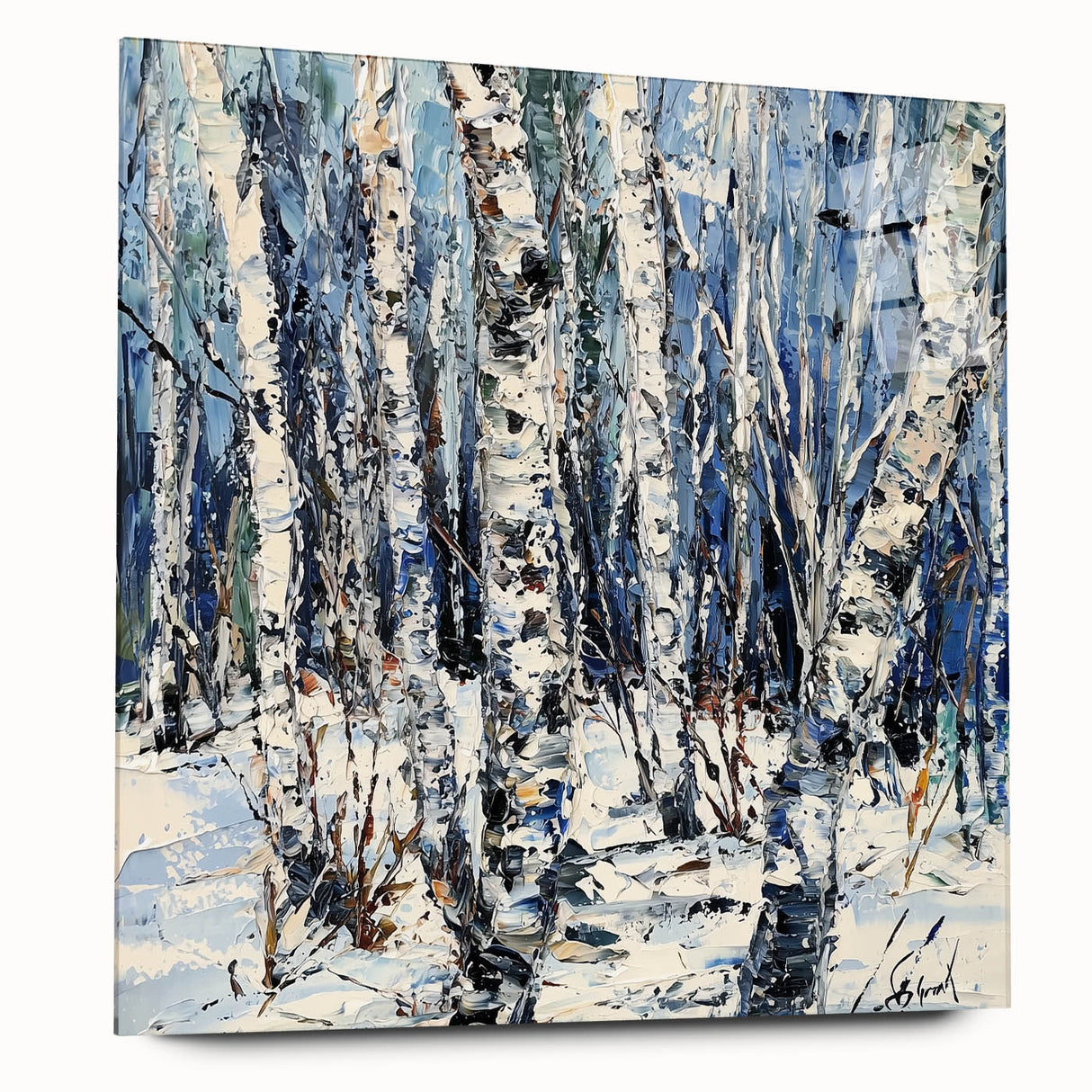 Winter Birch Tree Landscape - Modern Living Room Wall Art