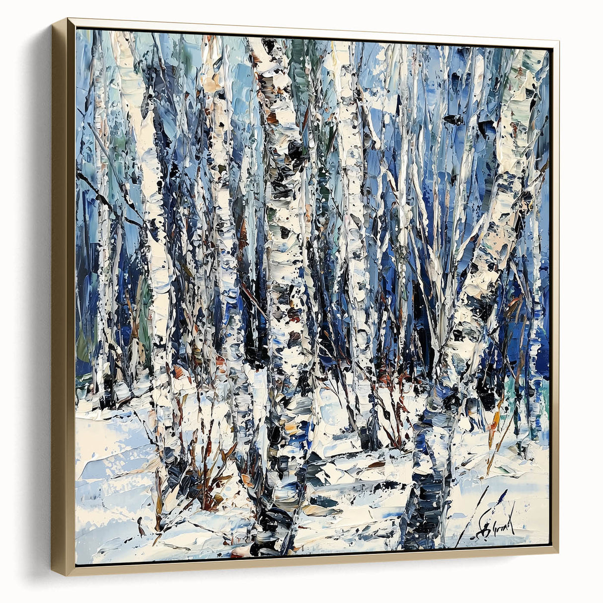 Winter Birch Tree Landscape - Modern Living Room Wall Art