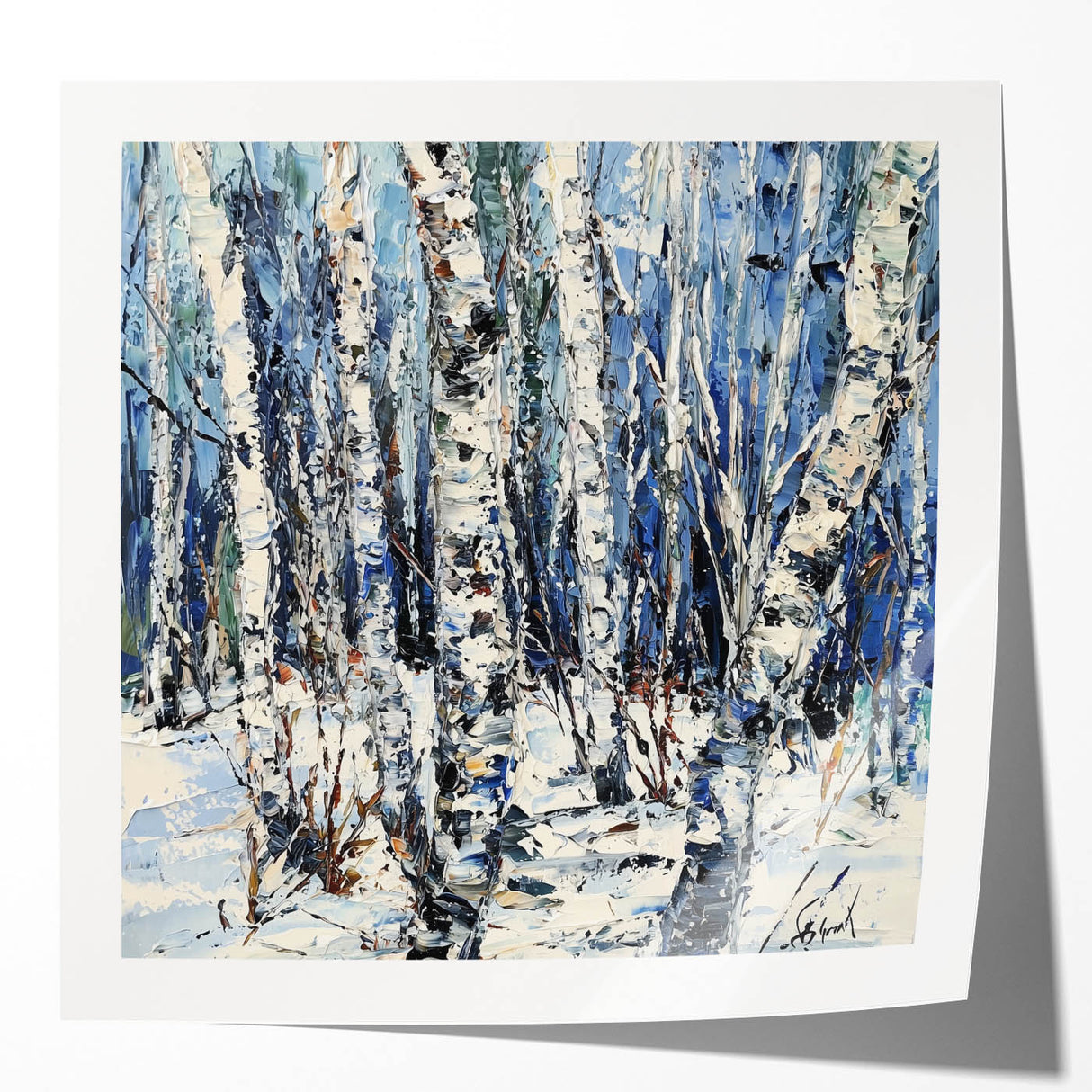 Winter Birch Tree Landscape - Modern Living Room Wall Art