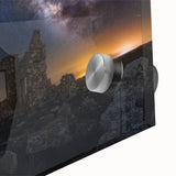 Close-up of a stunning acrylic glass artwork depicting a vibrant landscape with a majestic castle, showcasing intricate details and vivid colors ideal for home decor.