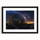 Black-framed landscape artwork showcasing a picturesque castle surrounded by lush greenery, elegantly matted for enhanced display and visual appeal. Perfect for home decor enthusiasts seeking a touch of sophistication.