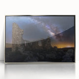 Framed acrylic artwork depicting a serene landscape with a majestic castle surrounded by lush greenery, highlighting intricate details and vibrant colors, perfect for home decor.