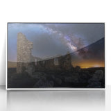 Framed acrylic wall art featuring a scenic landscape with a majestic castle, presented in a sleek white frame, ideal for elegant home decor.