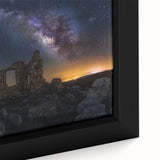 Close-up of a framed canvas artwork showcasing a vibrant landscape with a majestic castle, featuring rich colors and intricate details, perfect for home decor.