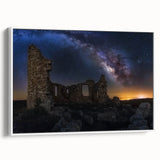 Framed canvas artwork showcasing a picturesque landscape with a majestic castle, presented in a sleek white frame, perfect for enhancing home decor.
