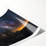 Scenic rolled print showcasing a vibrant landscape with a majestic castle surrounded by lush greenery, perfect for home decor or office ambiance.