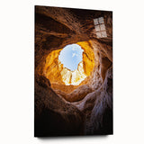 Acrylic glass artwork showcasing a stunning side view of colorful landscapes and caves, highlighting intricate details and vibrant hues, ideal for modern decor.