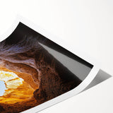 Stunning rolled print showcasing a serene landscape with intricate cave formations, featuring earthy tones and textures, ideal for home decor and art enthusiasts.