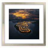 Framed landscape artwork showcasing dramatic cliffs against a serene sky, featuring a sleek silver frame and a white mat, perfect for modern home decor.