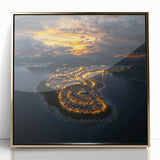 Framed acrylic artwork of a dramatic cliff landscape, showcasing vibrant colors and intricate details, with a sleek gold frame adding elegance to any decor.